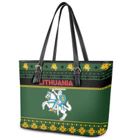 Lithuania Christmas Leather Tote Bag Coat Of Arms Linksmu Kaledu - Wonder Print Shop
