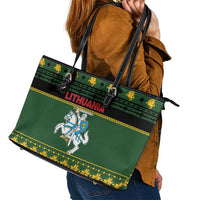 Lithuania Christmas Leather Tote Bag Coat Of Arms Linksmu Kaledu - Wonder Print Shop