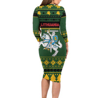 Lithuania Christmas Long Sleeve Bodycon Dress Coat Of Arms Linksmu Kaledu - Wonder Print Shop