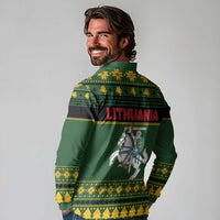 Lithuania Christmas Long Sleeve Polo Shirt Coat Of Arms Linksmu Kaledu - Wonder Print Shop