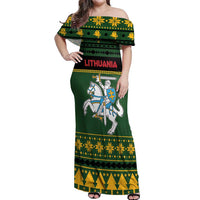 Lithuania Christmas Off Shoulder Maxi Dress Coat Of Arms Linksmu Kaledu - Wonder Print Shop