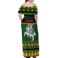 Lithuania Christmas Off Shoulder Maxi Dress Coat Of Arms Linksmu Kaledu - Wonder Print Shop