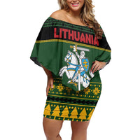 Lithuania Christmas Off Shoulder Short Dress Coat Of Arms Linksmu Kaledu - Wonder Print Shop
