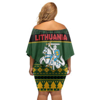 Lithuania Christmas Off Shoulder Short Dress Coat Of Arms Linksmu Kaledu - Wonder Print Shop