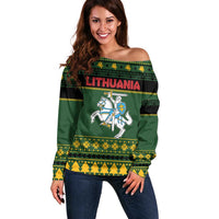 Lithuania Christmas Off Shoulder Sweater Coat Of Arms Linksmu Kaledu - Wonder Print Shop
