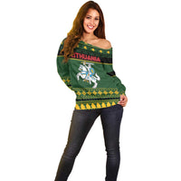 Lithuania Christmas Off Shoulder Sweater Coat Of Arms Linksmu Kaledu - Wonder Print Shop