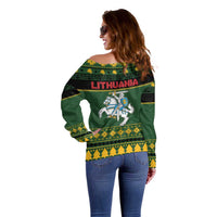 Lithuania Christmas Off Shoulder Sweater Coat Of Arms Linksmu Kaledu - Wonder Print Shop