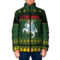 Lithuania Christmas Padded Jacket Coat Of Arms Linksmu Kaledu - Wonder Print Shop