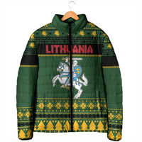 Lithuania Christmas Padded Jacket Coat Of Arms Linksmu Kaledu - Wonder Print Shop