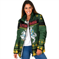 Lithuania Christmas Padded Jacket Coat Of Arms Linksmu Kaledu - Wonder Print Shop