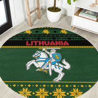 Lithuania Christmas Round Carpet Coat Of Arms Linksmu Kaledu - Wonder Print Shop