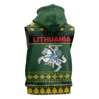 Lithuania Christmas Sleeveless Hoodie Coat Of Arms Linksmu Kaledu - Wonder Print Shop