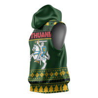 Lithuania Christmas Sleeveless Hoodie Coat Of Arms Linksmu Kaledu - Wonder Print Shop