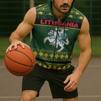 Lithuania Christmas Sleeveless Zip Hoodie Coat Of Arms Linksmu Kaledu - Wonder Print Shop