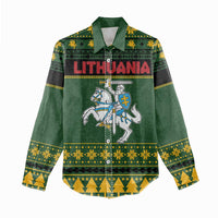Lithuania Christmas Women Casual Shirt Coat Of Arms Linksmu Kaledu - Wonder Print Shop
