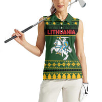 Lithuania Christmas Women Sleeveless Polo Shirt Coat Of Arms Linksmu Kaledu - Wonder Print Shop