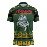 Lithuania Christmas Zipper Polo Shirt Coat Of Arms Linksmu Kaledu - Wonder Print Shop