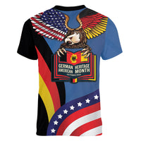 German American Heritage Month Women V-Neck T-Shirt German Roots American Wings