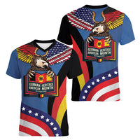 German American Heritage Month Women V-Neck T-Shirt German Roots American Wings