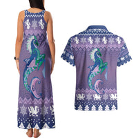 Carmarthenshire Wales Christmas Couples Matching Tank Maxi Dress and Hawaiian Shirt Heraldic Sea-Horse Celtic Design - Wonder Print Shop