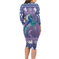 Carmarthenshire Wales Christmas Family Matching Long Sleeve Bodycon Dress and Hawaiian Shirt Heraldic Sea-Horse Celtic Design - Wonder Print Shop