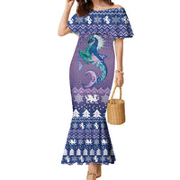 Carmarthenshire Wales Christmas Family Matching Mermaid Dress and Hawaiian Shirt Heraldic Sea-Horse Celtic Design - Wonder Print Shop