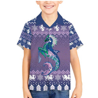 Carmarthenshire Wales Christmas Family Matching Mermaid Dress and Hawaiian Shirt Heraldic Sea-Horse Celtic Design - Wonder Print Shop