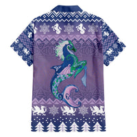 Carmarthenshire Wales Christmas Family Matching Off The Shoulder Long Sleeve Dress and Hawaiian Shirt Heraldic Sea-Horse Celtic Design - Wonder Print Shop
