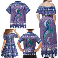 Carmarthenshire Wales Christmas Family Matching Off Shoulder Maxi Dress and Hawaiian Shirt Heraldic Sea-Horse Celtic Design - Wonder Print Shop