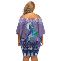 Carmarthenshire Wales Christmas Family Matching Off Shoulder Short Dress and Hawaiian Shirt Heraldic Sea-Horse Celtic Design - Wonder Print Shop