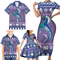 Carmarthenshire Wales Christmas Family Matching Short Sleeve Bodycon Dress and Hawaiian Shirt Heraldic Sea-Horse Celtic Design - Wonder Print Shop