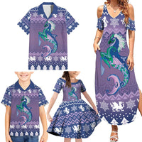 Carmarthenshire Wales Christmas Family Matching Summer Maxi Dress and Hawaiian Shirt Heraldic Sea-Horse Celtic Design - Wonder Print Shop