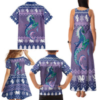 Carmarthenshire Wales Christmas Family Matching Tank Maxi Dress and Hawaiian Shirt Heraldic Sea-Horse Celtic Design - Wonder Print Shop