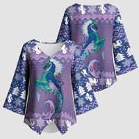 Carmarthenshire Wales Christmas Kimono Sleeve Blouse Heraldic Sea-Horse Celtic Design - Wonder Print Shop