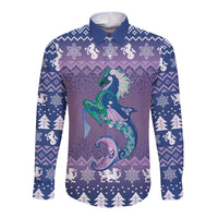 Carmarthenshire Wales Christmas Long Sleeve Button Shirt Heraldic Sea-Horse Celtic Design - Wonder Print Shop