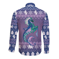 Carmarthenshire Wales Christmas Long Sleeve Button Shirt Heraldic Sea-Horse Celtic Design - Wonder Print Shop