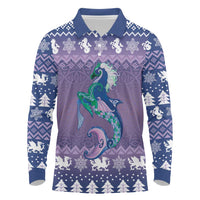 Carmarthenshire Wales Christmas Long Sleeve Polo Shirt Heraldic Sea-Horse Celtic Design - Wonder Print Shop