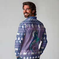 Carmarthenshire Wales Christmas Long Sleeve Polo Shirt Heraldic Sea-Horse Celtic Design - Wonder Print Shop