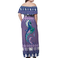 Carmarthenshire Wales Christmas Off Shoulder Maxi Dress Heraldic Sea-Horse Celtic Design - Wonder Print Shop