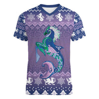 Carmarthenshire Wales Christmas Women V-Neck T-Shirt Heraldic Sea-Horse Celtic Design - Wonder Print Shop