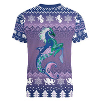Carmarthenshire Wales Christmas Women V-Neck T-Shirt Heraldic Sea-Horse Celtic Design - Wonder Print Shop