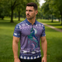 Carmarthenshire Wales Christmas Zipper Polo Shirt Heraldic Sea-Horse Celtic Design - Wonder Print Shop