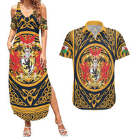 Personalized Denbighshire Wales Couples Matching Summer Maxi Dress and Hawaiian Shirt Coat Of Arms Celtic Style - Wonder Print Shop