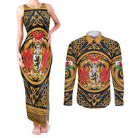 Personalized Denbighshire Wales Couples Matching Tank Maxi Dress and Long Sleeve Button Shirt Coat Of Arms Celtic Style - Wonder Print Shop