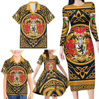Personalized Denbighshire Wales Family Matching Long Sleeve Bodycon Dress and Hawaiian Shirt Coat Of Arms Celtic Style - Wonder Print Shop