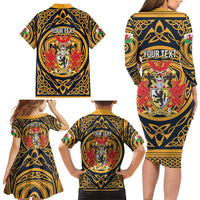 Personalized Denbighshire Wales Family Matching Long Sleeve Bodycon Dress and Hawaiian Shirt Coat Of Arms Celtic Style - Wonder Print Shop