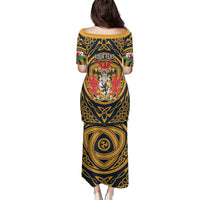 Personalized Denbighshire Wales Family Matching Puletasi and Hawaiian Shirt Coat Of Arms Celtic Style - Wonder Print Shop