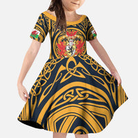 Personalized Denbighshire Wales Family Matching Short Sleeve Bodycon Dress and Hawaiian Shirt Coat Of Arms Celtic Style - Wonder Print Shop