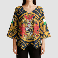 Personalized Denbighshire Wales Kimono Sleeve Blouse Coat Of Arms Celtic Style - Wonder Print Shop