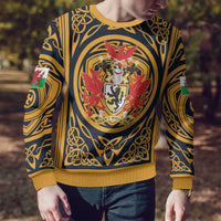 Personalized Denbighshire Wales Ugly Christmas Sweater Coat Of Arms Celtic Style - Wonder Print Shop